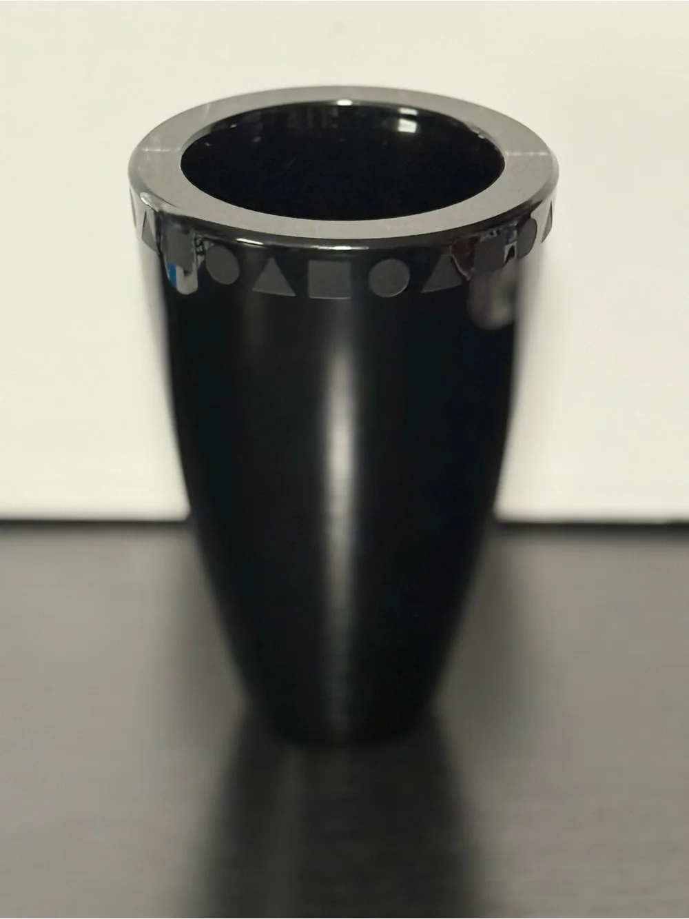 Vintage Black Crystal Vase by Ward Bennett for Sasaki w/Etched Geometric Band